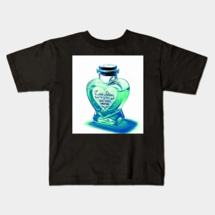 Alchemy Love elixir potion - phthalo blue and teal heart bottle Kids T-Shirt